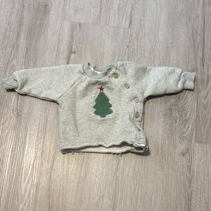 Rabbit + Bear Kids Gray Sweatshirt with Christmas Tree Design